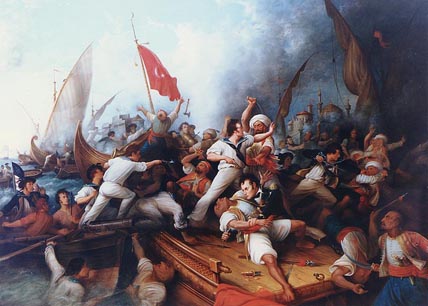 Декатур со своим отрядом захватывает пиратский баркас