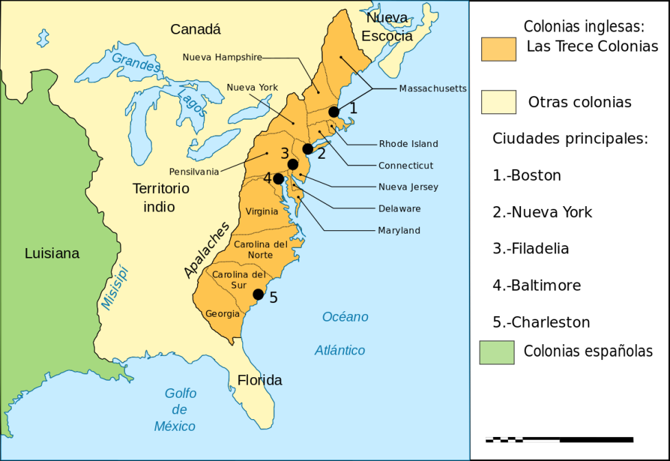 Территория Тринадцати колоний на 1775 год 