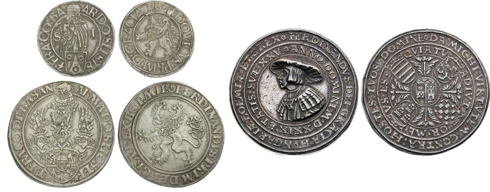 ½ талера, 1 талер и 2¼ талера. 1527-1529 гг. 14,5, 29 и 65,73 г.