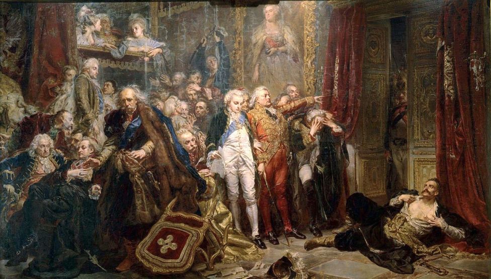 Рейтан – упадок Польши. Картина изображает события апреля 1773 года, когда Тадеуш Рейтан пытался сорвать сейм и не допустить раздела Речи Посполитой