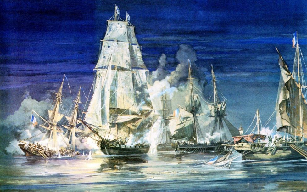 Бой брига «Александр» с французскими судами. Художник А. Блинов