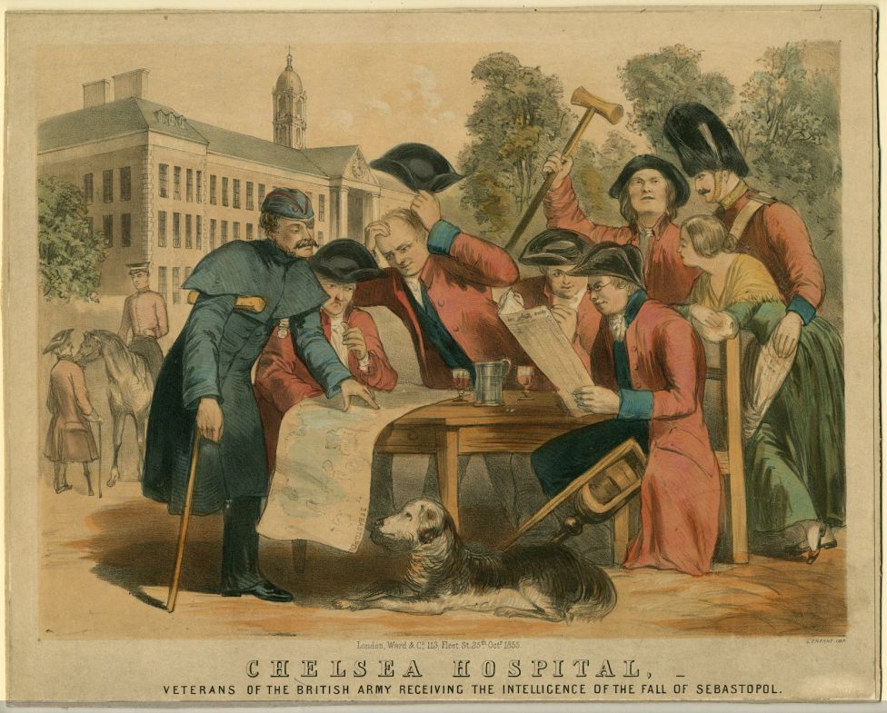 Ветераны в Челси читают сообщение о падении Севастополя, 1855 год