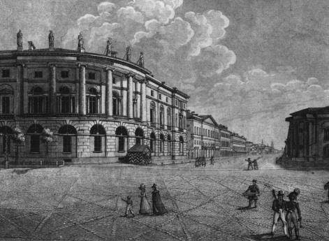 Невский проспект и Садовая улица в Санкт-Петербурге, 1800-е годы. Российская национальная библиотека.