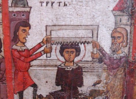 Икона Чудо Георгия о Змие с житием. Новгород, 14 век. Фрагмент