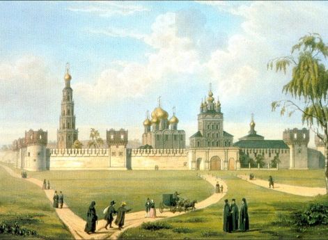 Монастырь на Девичьем поле в 1680-90 гг. Литография К.Чарльза. 1840 год