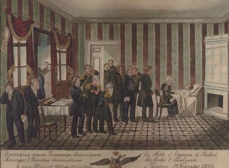 Смерть Александра I в Таганроге. Литография, XIX век