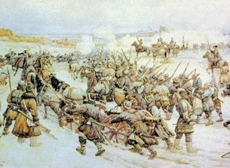 Битва войска Болотникова с царской армией. Эрнест Лисснер. Начало XX века