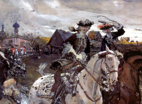 Выезд императора Петра II и цесаревны Елизаветы Петровны на охоту. В.Серов. 1900 год. Русский музей, Санкт-Петербург