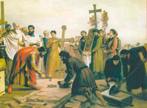 Закладка Десятинной церкви в Киеве в 989 г. В.П.Верещагин. Вторая половина XIX века