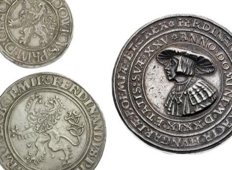 ½ талера, 1 талер и 2¼ талера. 1527-1529 гг. 14,5, 29 и 65,73 г.