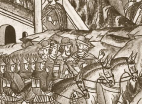 Возвращение князя Михаила Александровича Тверского из Орды с ярлыком на великое княжение. Лицевой летописный свод. XVI в.