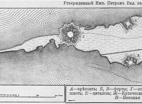 Утвержденный Императором Петром Великим в 1721 году план крепости Кронштадт