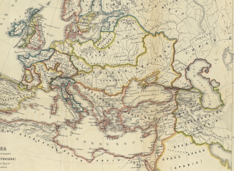 Карта Европы в конце VI столетия (империя Юстиниана) по Шпрунеру и Крузе