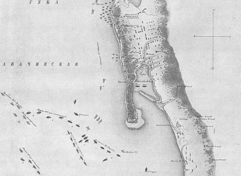 Схема №50. Карта сражений в Петропавловском порту с 18 по 25 августа 1854 года.