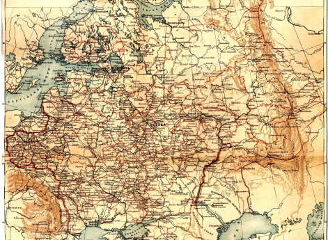 Карта Европейской России с показанием железных и шоссейных дорог