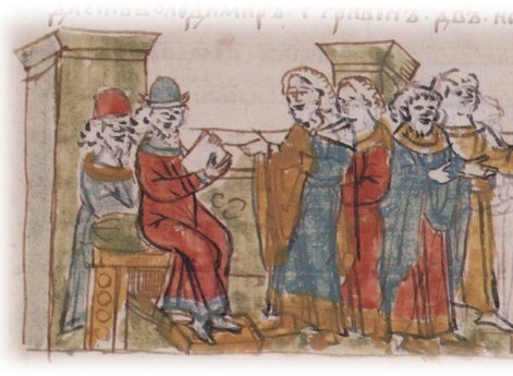 Отправление участниками Уветичского съезда посланцев для переговоров с Давыдом Игоревичем Волынским; сообщение посланцами Давыду условий, предложенных Святополком Изяславичем Киевским, Владимиром Всеволодовичем Мономахом (Переяславским), Давыдом Святослав