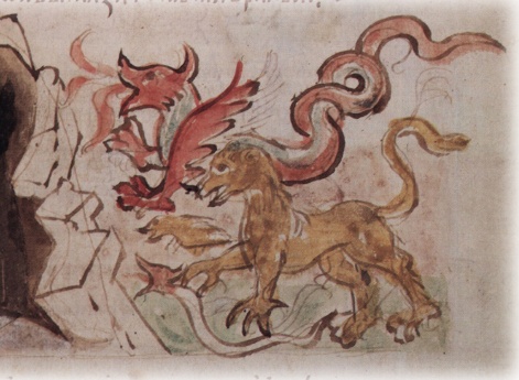 Изгнание Исакием с помощью крестного знамения бесов в образе змей, диких зверей и тварей.