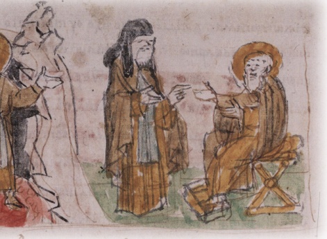 Беседа инока Исакия с игуменом; испытанис на горящих углях.