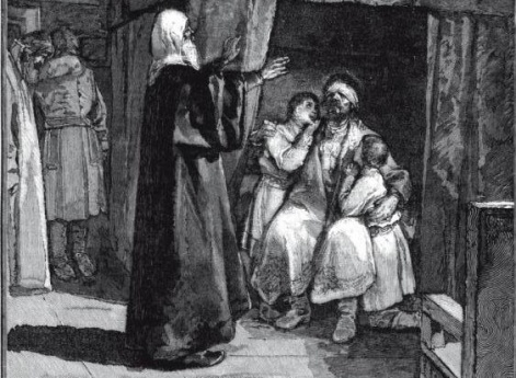 Митрополит рязанский Иона приводит детей к ослепленному князю Василию Темному.