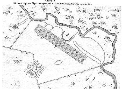 Пограничные линии. План крепостицы Красноярской и ландмилиционной слободы