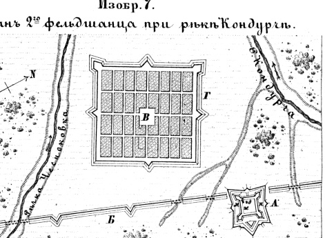 Пограничные линии. План 2-го фельдшанца при реке Кондурче