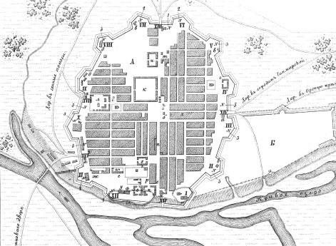 Пограничные линии. План города и крепости Оренбурга в 1759 году