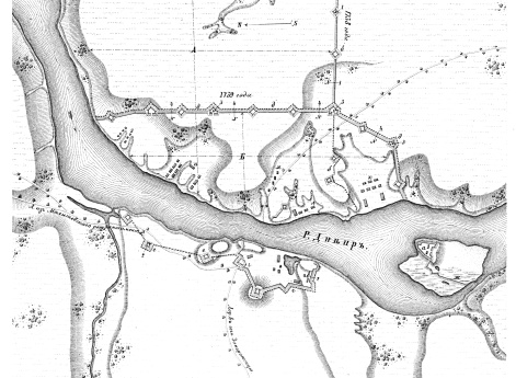 Полевые и временные укрепления. Изобр.1. Ретраншаменты на острове Хортицком, возведенные в кампанию 1737, 1738 и 1739 годов