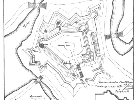 Фортификационные укрепления в городе Павловске с показанием произведенных в прошлом 1816 году работ