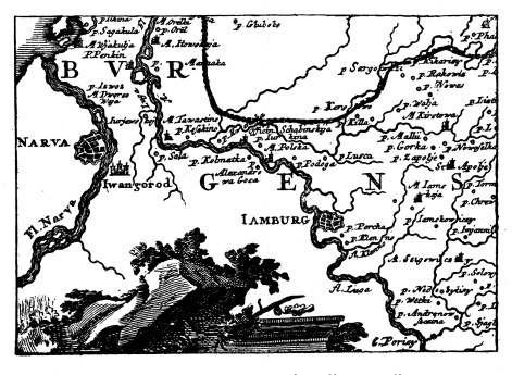 Старинная шведская карта с показанием Нарвы и Иван-города