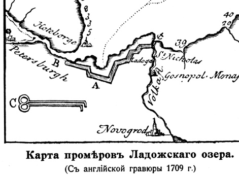 Промеры Ладожского озера (с английской гравюры 1709 года)