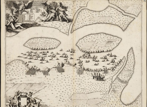 Панорама сражения на реке Амовже (Эмбахе) при впадении ее Чудское озеро 4 мая 1704 года