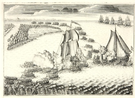 Взятие русскими войсками двух шведских судов в устье Невы 7 мая 1703 года.