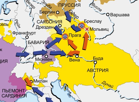 Война за австрийское наследство 1740–1748 гг. Карта кампаний 1740–1741 гг. в Центральной Европе