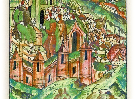 Псковичи загораживают путь князю Святославу Ольговичу и не покоряются ему.