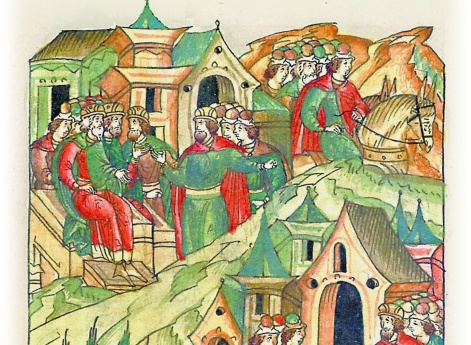 Князь Святослав Всеволодович рассказывает Давыдовичам о сомнениях великого князя Изяслава Мстиславича. Они посылают в Киев, уговаривая того не медлить и идти на Святослава Олеговича.