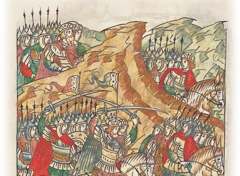 Князь Андрей Юрьевич с братом Ярославом, сыном Изяславом и Муромским князем Юрием идут на камских и волжских болгар.