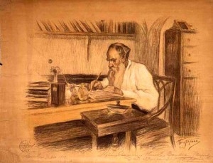 "Портрет Л.Н.Толстого". Цветная автолитография. 1908.