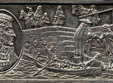 Слиток серебра с изображением бегства короля Якова II