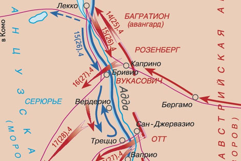 Схема сражения у реки Адда в 1799 г.