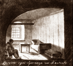 Камера декабриста в Петропавловской крепости. Рисунок неизвестного художника (1825-1826)