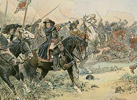 Курфюрст Фридрих Вильгельм Бранденбургский во время битвы при Фербеллине в 1675 году.