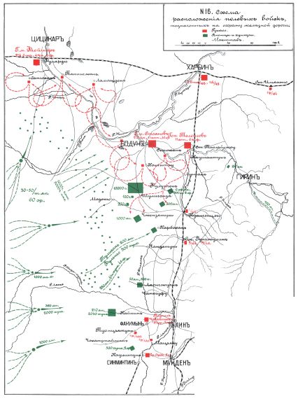Схема расположения полевых войск, назначенных на охрану железной дороги