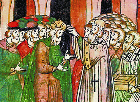 Епископ Неофит венчает князя Владимира Всеволодича шапкой Мономаха