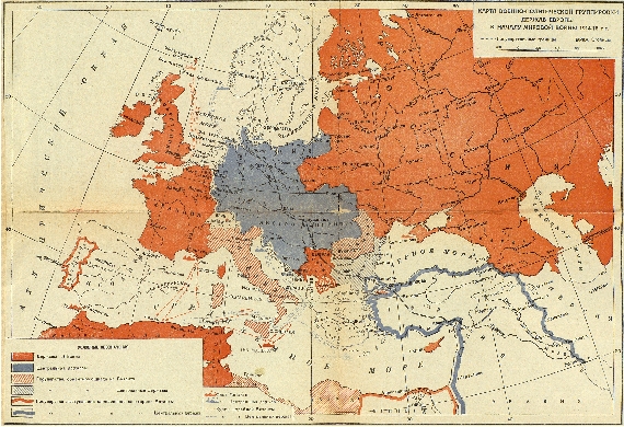 Подготовка к мировой войне 1914-1918 годов. Карта военно-политической группировки держав Европы к началу мировой войны 1914-1918 годов