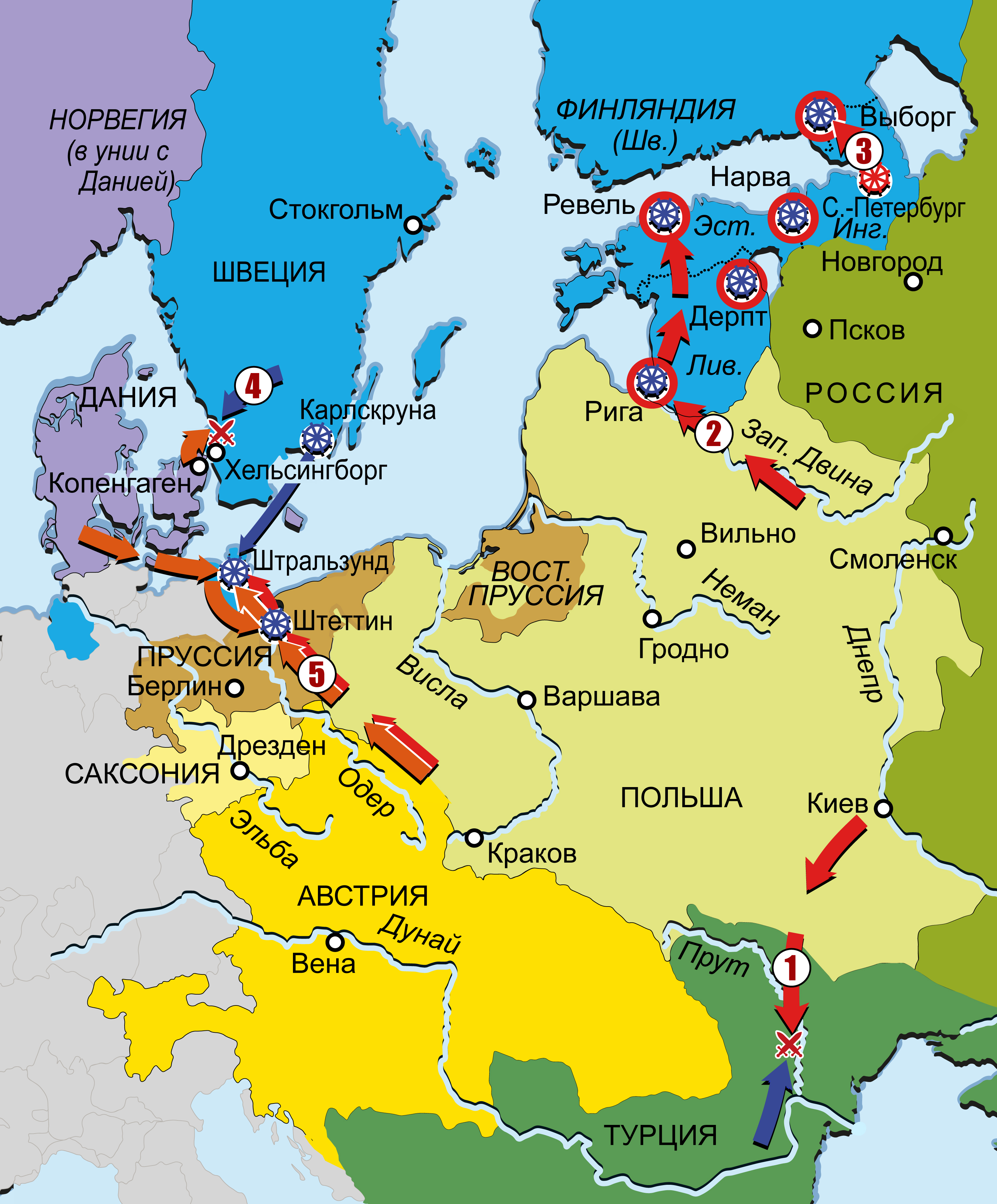 Северная война 1700-1721. Карта кампаний 1710–1711 гг.
