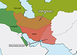 Карта раздела Ирана на сферы влияния в 1907 г.