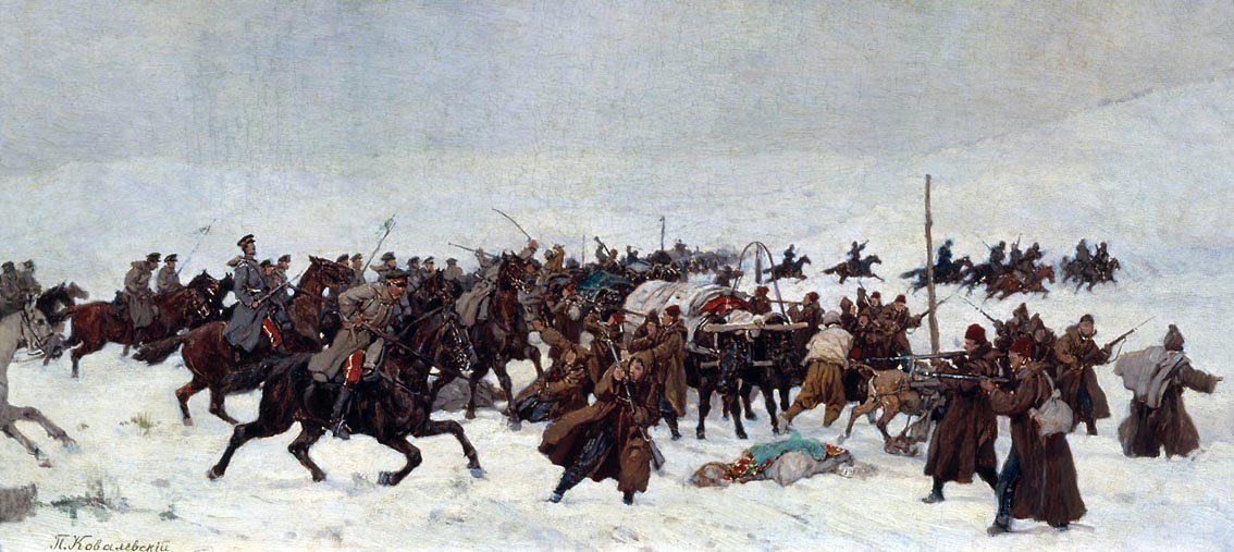 Атака русской кавалерии на турецкий обоз. 1877 год.