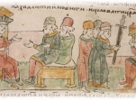 Совет греческого императора с боярами; искушение Святослава Игоревича оружием, поднесенным ему греками.
