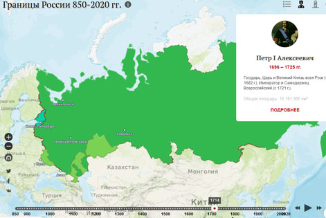 Фрагмент интерактивной карты границ России 850 - 2020