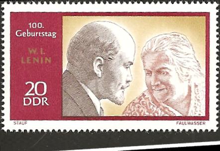 Ленин и Клара Цеткин, почтовая марка ГДР.